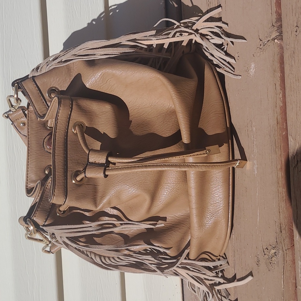 Leather Fringe Beige Purse